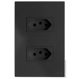 Conjunto Tomada Dupla 10a 4x2 - RECTA Grafite Satin Fosco